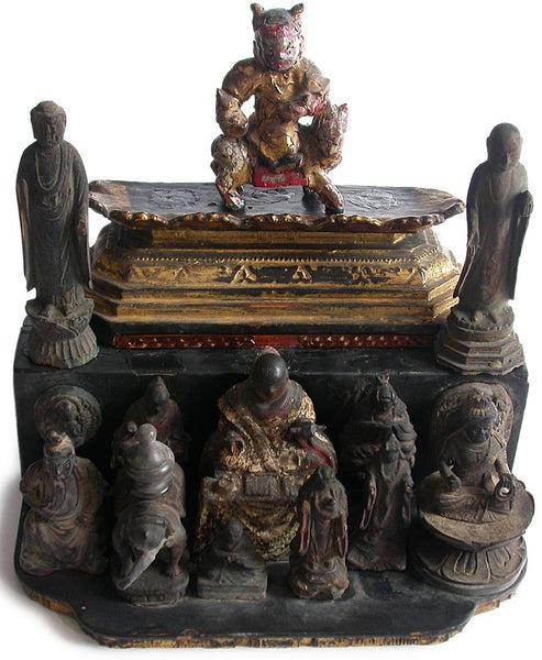 18th Century Japanese carved Wood Zushi Pavilion of Fourteen Buddhas