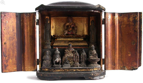 18th Century Japanese carved Wood Zushi Pavilion of Fourteen Buddhas