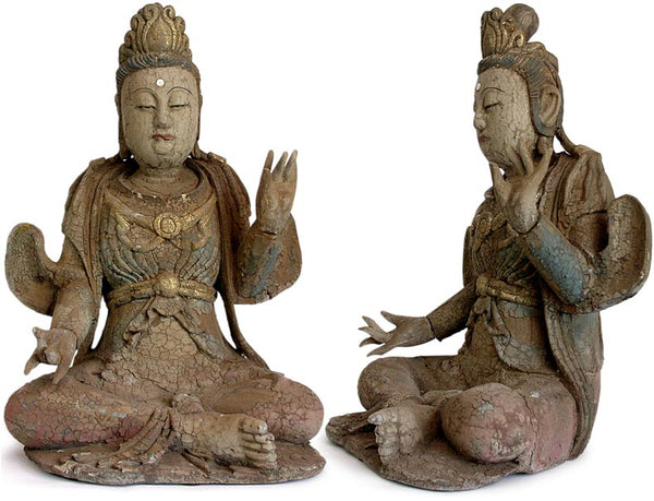 Vintage Chinese Polychrome Wood Quan Yin Buddha Statue