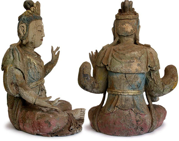 Vintage Chinese Polychrome Wood Quan Yin Buddha Statue
