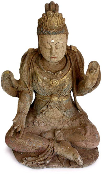 Vintage Chinese Polychrome Wood Quan Yin Buddha Statue