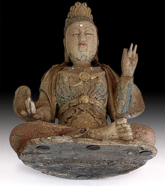 Vintage Chinese Polychrome Wood Quan Yin Buddha Statue