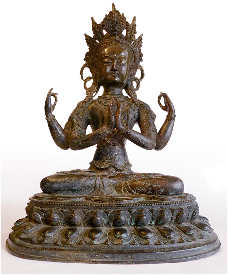 Lg Qing Bronze Avalokiteshvara Shadakshari Lokeshvara Antique Chinese Chenrezig Buddha Statue 觀自在菩薩