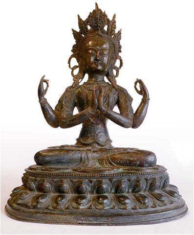 Lg Qing Bronze Avalokiteshvara Shadakshari Lokeshvara Antique Chinese Chenrezig Buddha Statue 觀自在菩薩