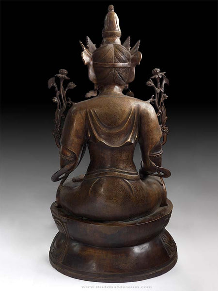 Lg Avalokiteshvara Guan Yin Antique Chinese Compassion Bronze Buddha Statue 34”H 觀世音菩薩