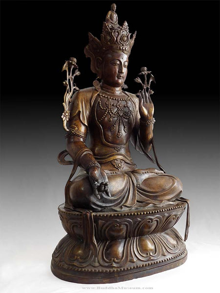 Lg Avalokiteshvara Guan Yin Antique Chinese Compassion Bronze Buddha Statue 34”H 觀世音菩薩