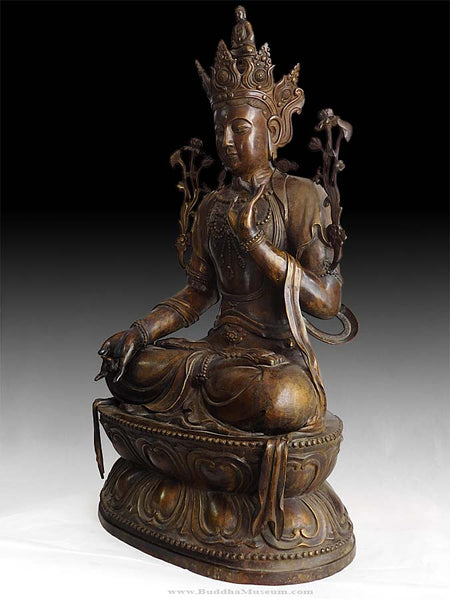 Lg Avalokiteshvara Guan Yin Antique Chinese Compassion Bronze Buddha Statue 34”H 觀世音菩薩
