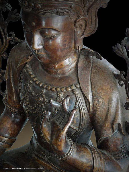 Lg Avalokiteshvara Guan Yin Antique Chinese Compassion Bronze Buddha Statue 34”H 觀世音菩薩