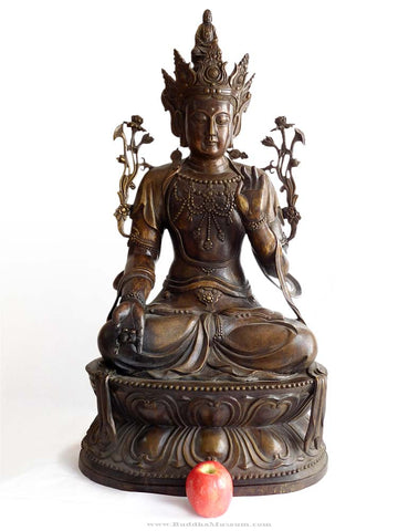Lg Avalokiteshvara Guan Yin Antique Chinese Compassion Bronze Buddha Statue 34”H 觀世音菩薩