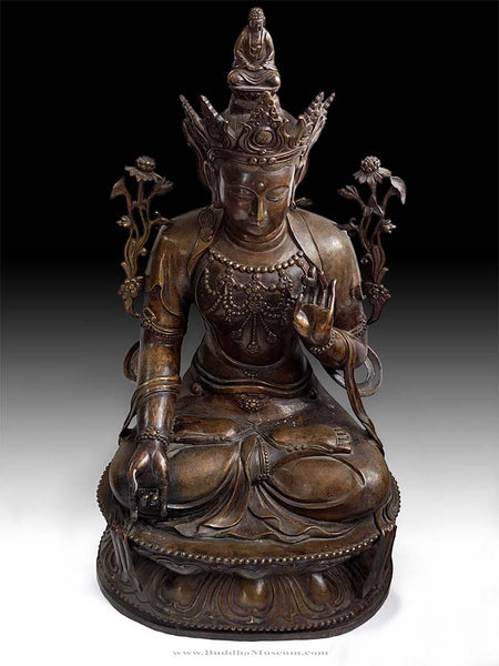 Lg Avalokiteshvara Guan Yin Antique Chinese Compassion Bronze Buddha Statue 34”H 觀世音菩薩
