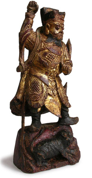 Antique Chinese Lacquered Gilt Camphor Wood Dharmapala Buddha Statue