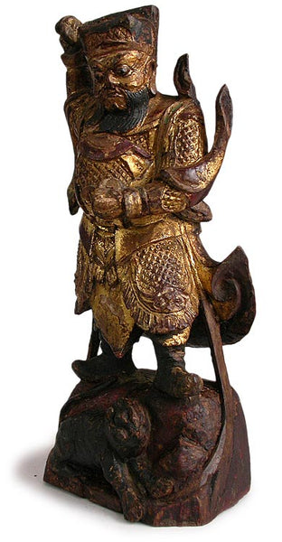 Antique Chinese Lacquered Gilt Camphor Wood Dharmapala Buddha Statue