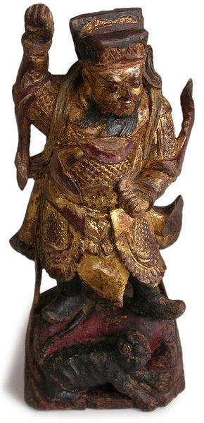 Antique Chinese Lacquered Gilt Camphor Wood Dharmapala Buddha Statue