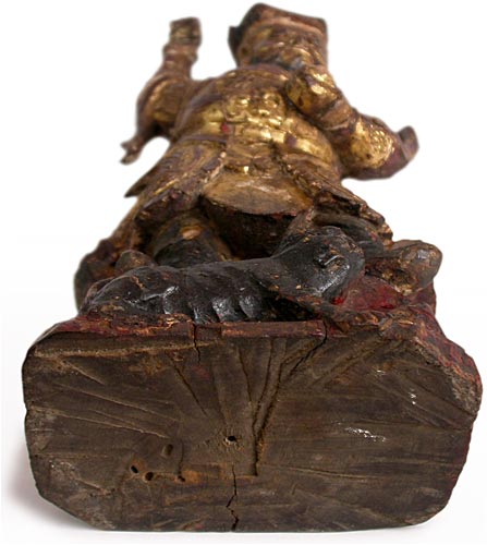 Antique Chinese Lacquered Gilt Camphor Wood Dharmapala Buddha Statue