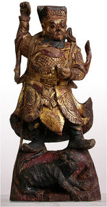 Antique Chinese Lacquered Gilt Camphor Wood Dharmapala Buddha Statue