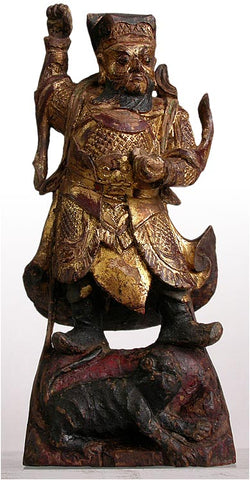 Antique Chinese Lacquered Gilt Camphor Wood Dharmapala Buddha Statue