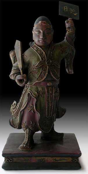 Antique Chinese Celestial Taoist Guardian Wood Statue