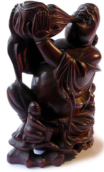 Vintage Chinese Carved Rosewood Lohan Kid Acolytes Statue