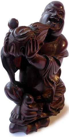 Vintage Chinese Carved Rosewood Lohan Kid Acolytes Statue