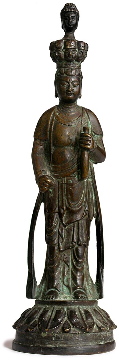 19th Century Chinese Bronze Eleven Headed Guan Yin Buddha Statue