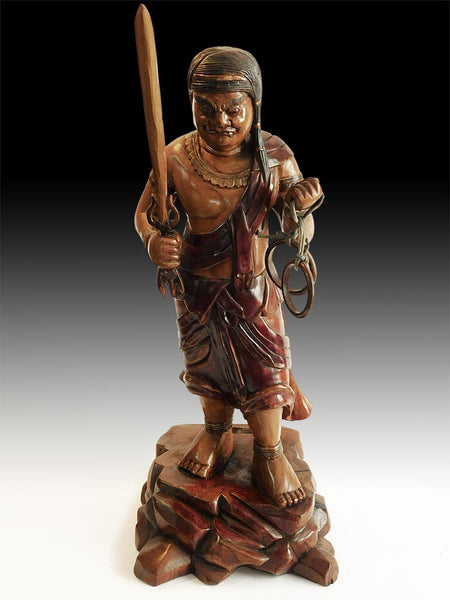 Vintage Japanese Carved Fudo Myoo Acala Immovable Wood Buddha Statue 25”H 不動明王