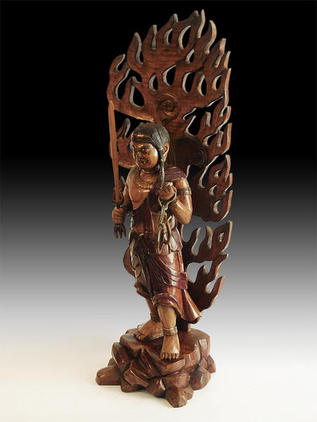Vintage Japanese Carved Fudo Myoo Acala Immovable Wood Buddha Statue 25”H 不動明王