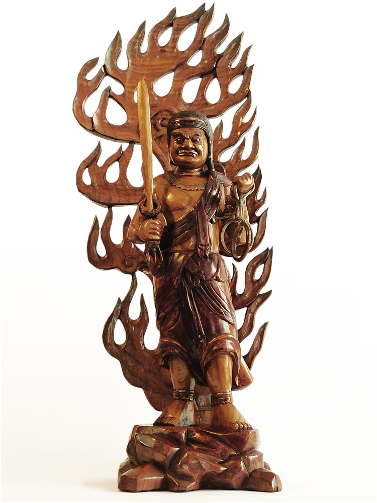 Vintage Japanese Carved Fudo Myoo Acala Immovable Wood Buddha Statue 25”H 不動明王