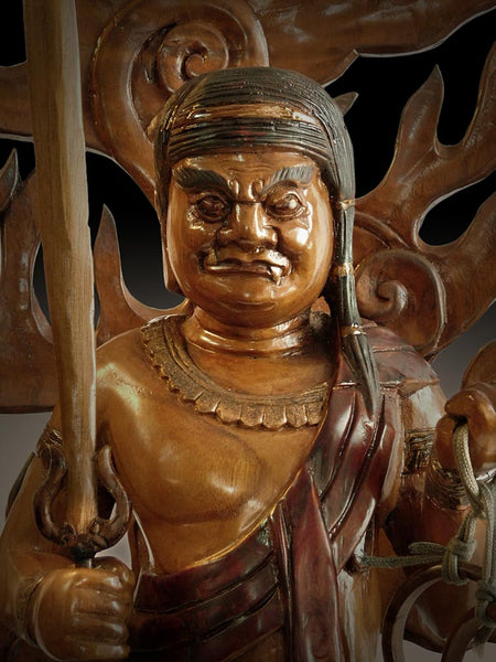 Vintage Japanese Carved Fudo Myoo Acala Immovable Wood Buddha Statue 25”H 不動明王
