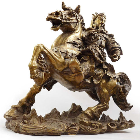 God of War Guan Yu Warrior On Horse Vintage Chinese Solid Brass Buddha Statue 關羽上馬