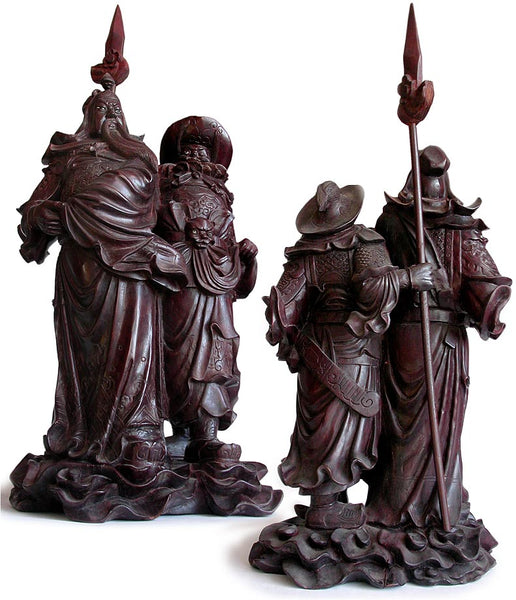 Antique Chinese Carved Rosewood God of War Guan Yu Zhanf Fei Statue