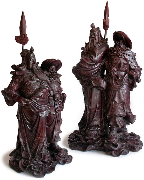 Antique Chinese Carved Rosewood God of War Guan Yu Zhanf Fei Statue