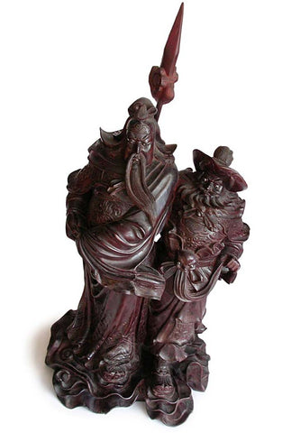 Antique Chinese Carved Rosewood God of War Guan Yu Zhanf Fei Statue