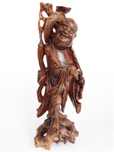 Antique Chinese Fruit Wood Traveling Lohan Arhat Statue