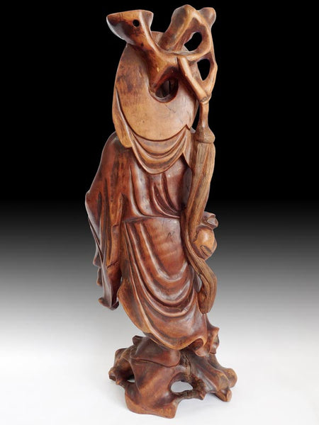 Antique Chinese Fruit Wood Traveling Lohan Arhat Statue