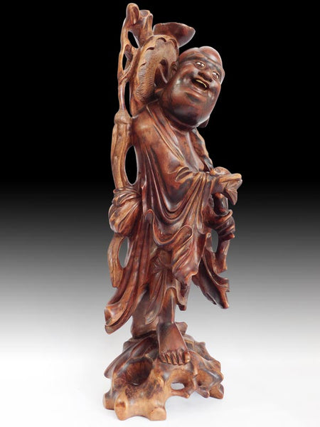 Antique Chinese Fruit Wood Traveling Lohan Arhat Statue