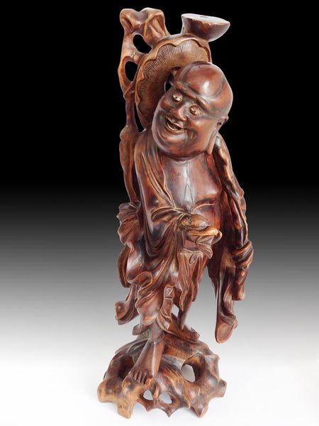 Antique Chinese Fruit Wood Traveling Lohan Arhat Statue