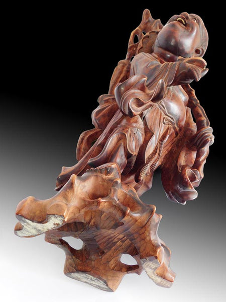 Antique Chinese Fruit Wood Traveling Lohan Arhat Statue