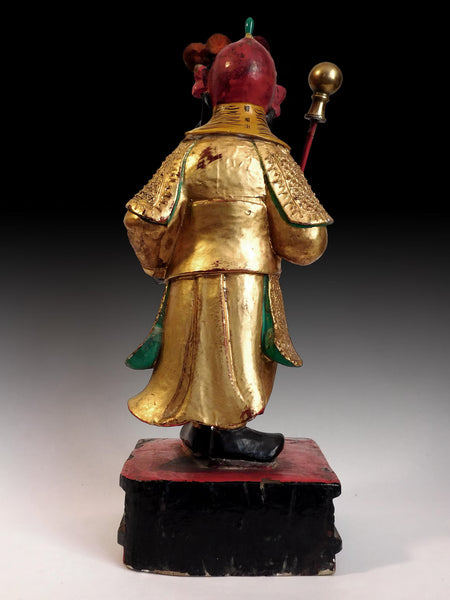 Antique Door Gods Menshen Guardians Polychrome Camphor Wood Statue 門神