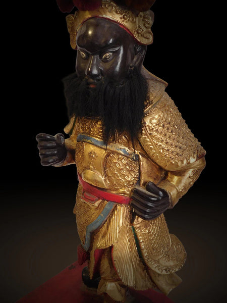 Antique Door Gods Menshen Guardians Polychrome Camphor Wood Statue 門神
