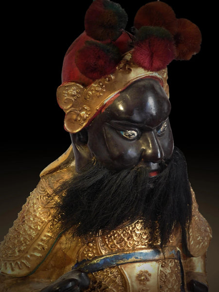 Antique Door Gods Menshen Guardians Polychrome Camphor Wood Statue 門神
