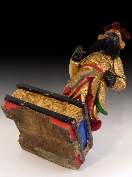 Antique Door Gods Menshen Guardians Polychrome Camphor Wood Statue 門神