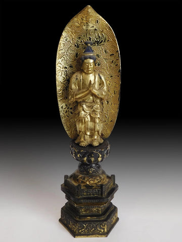 Antique Japanese Gilt Wood Jogyo Bosatsu Nichiran Bodhisattva Buddha Statue 上行菩薩