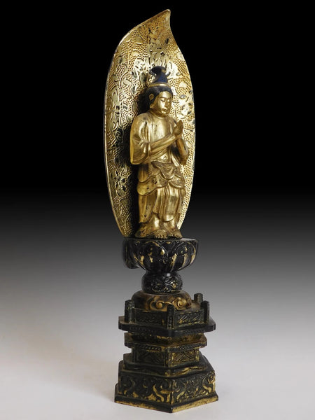 Antique Japanese Gilt Wood Jogyo Bosatsu Nichiran Bodhisattva Buddha Statue 上行菩薩