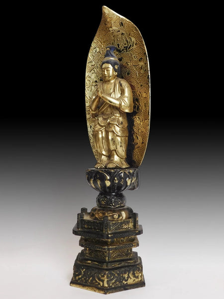 Antique Japanese Gilt Wood Jogyo Bosatsu Nichiran Bodhisattva Buddha Statue 上行菩薩