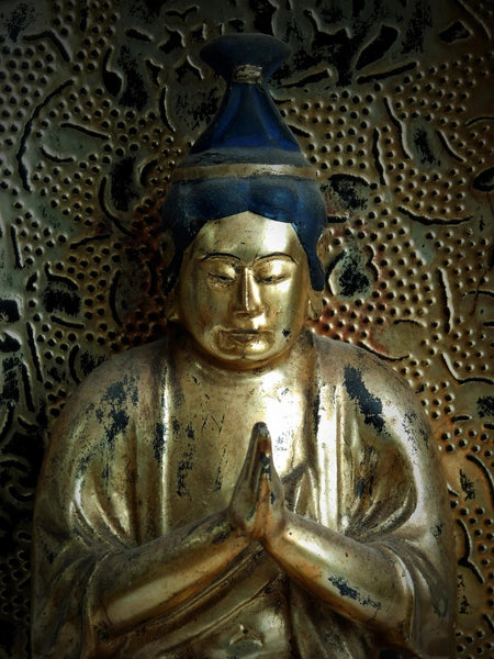 Antique Japanese Gilt Wood Jogyo Bosatsu Nichiran Bodhisattva Buddha Statue 上行菩薩