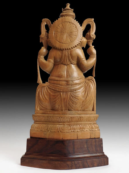 Vintage Sandalwood Four Armed Ganesha God of Wealth Buddha Statue 象头神