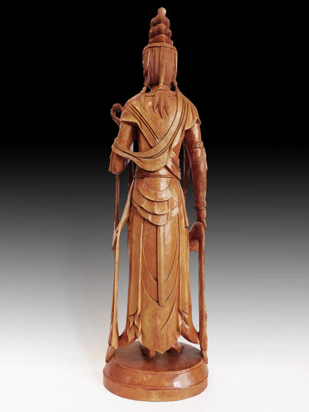 Vintage Japanese Carved Kannon Bosatsu Hinoki Wood Buddha Statue 24"H 観音菩薩