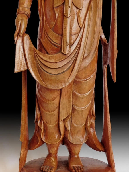 Vintage Japanese Carved Kannon Bosatsu Hinoki Wood Buddha Statue 24"H 観音菩薩