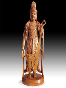 Vintage Japanese Carved Kannon Bosatsu Hinoki Wood Buddha Statue 24"H 観音菩薩