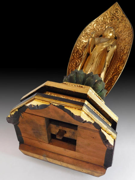 Antique Japanese Meiji Gilt Wood Amida Nyorai Buddha Statue 18 inch H 阿弥陀如来